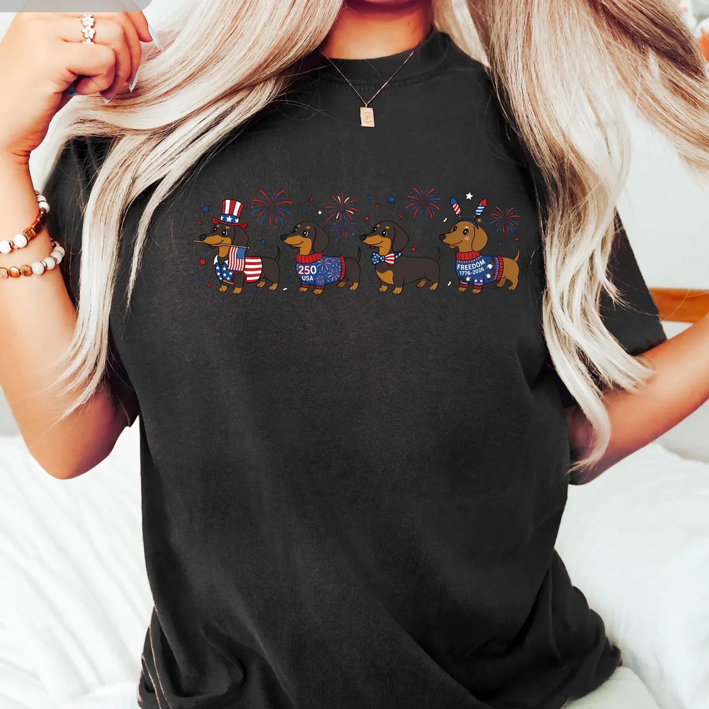 Patriotic Dachshund T-Shirt, USA Independence Day Doxie Apparel