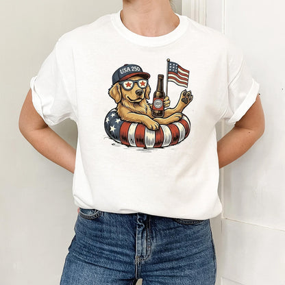Patriotic Golden Dog Lover Hoodie, Funny USA 250 Years Beer Tee