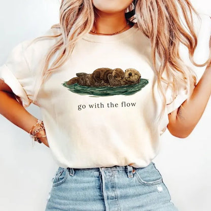 Go With The Flow Shirt, Cute Otter Comfort Colors® Tee, Sea Otter Lover Gift