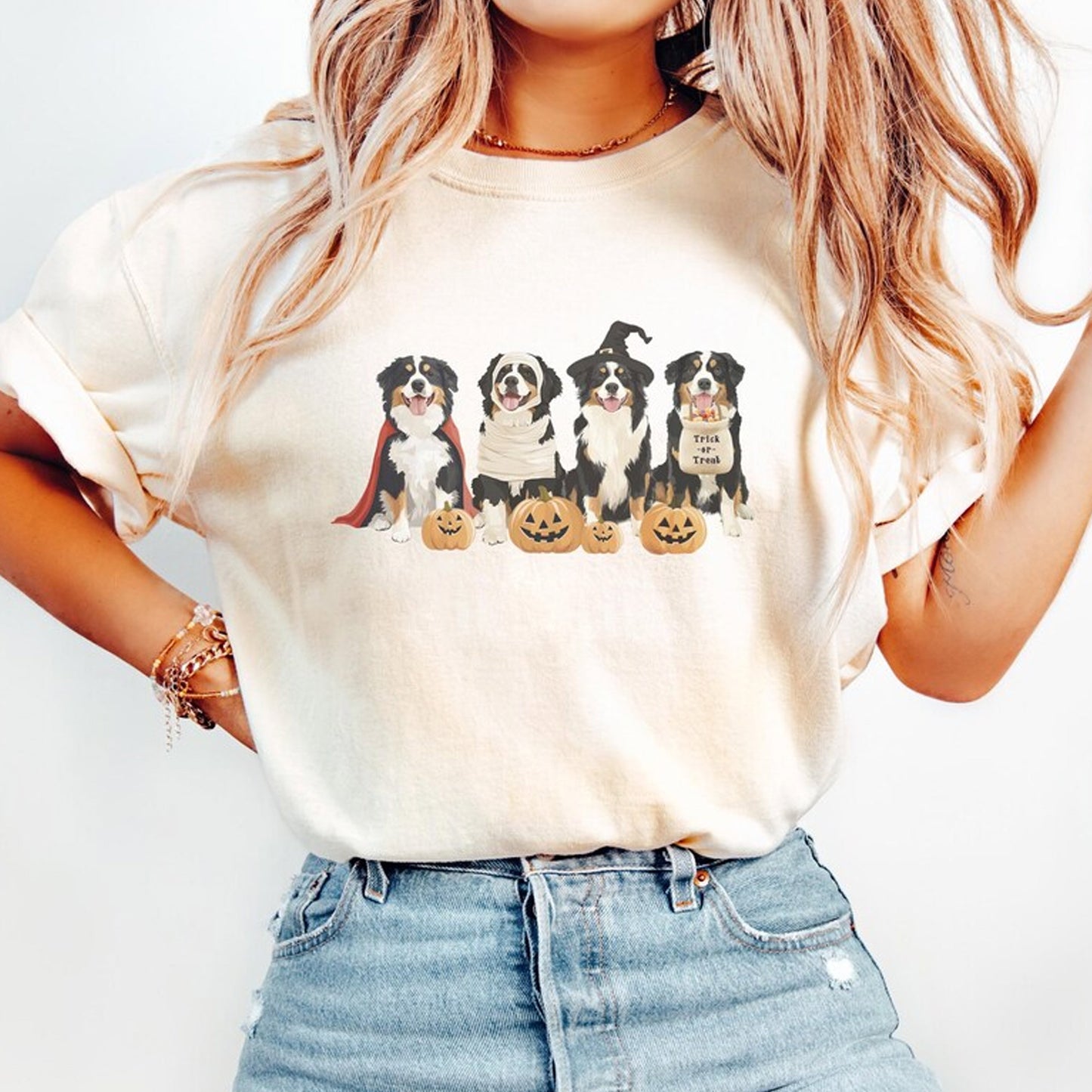 Bernese Mountain Dog Shirt, Dog Halloween Crewneck, Fall Dog Mom Tee