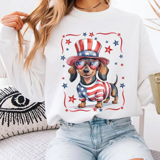 Patriotic Wiener Dog Sweater American Doxie Crewneck 4th of July Gift