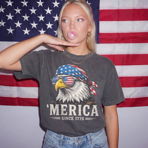 Merica Eagle Shirt, Patriotic Eagle Tee, American Flag Bandana Tee
