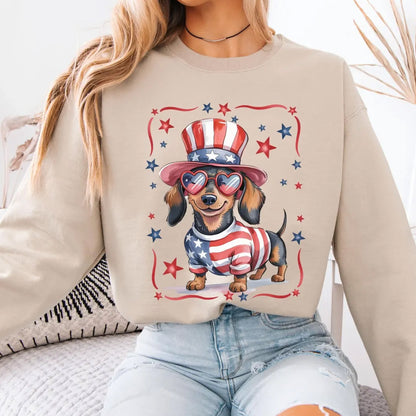 Patriotic Wiener Dog Sweater American Doxie Crewneck 4th of July Gift