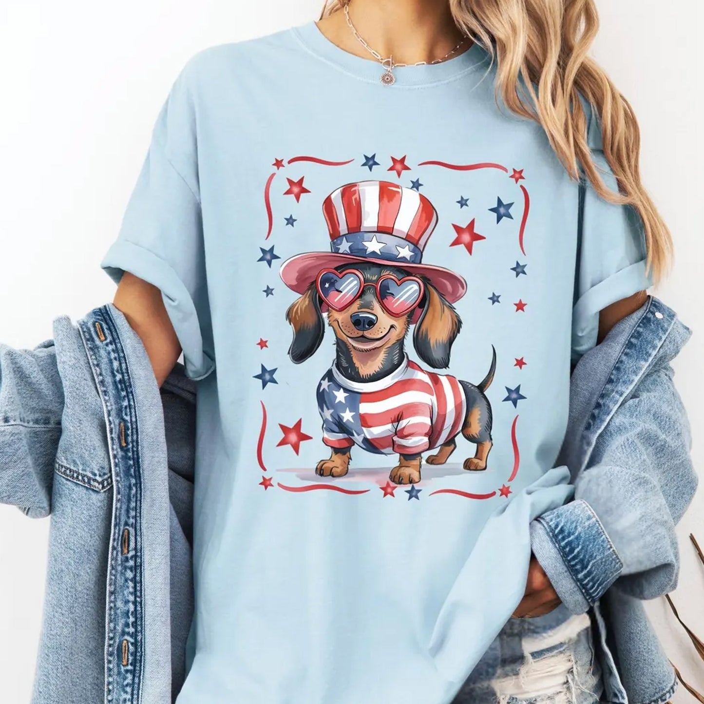 Patriotic Wiener Dog Sweater American Doxie Crewneck 4th of July Gift
