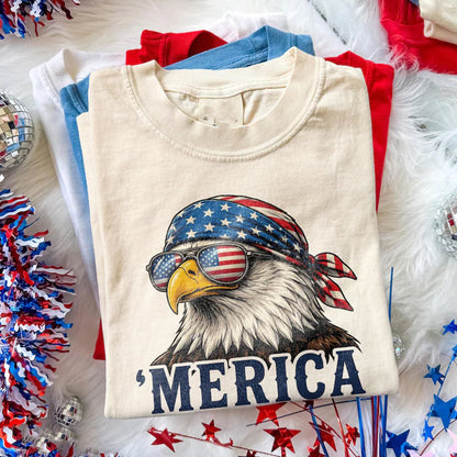 Merica Eagle Shirt, Patriotic Eagle Tee, American Flag Bandana Tee
