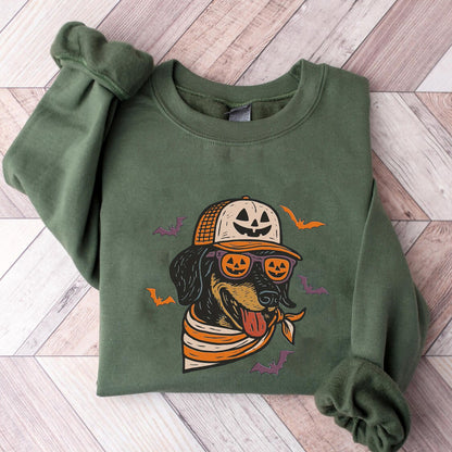 Dachshund with Pumpkin Trucker Hat and Sunglasses Shirt