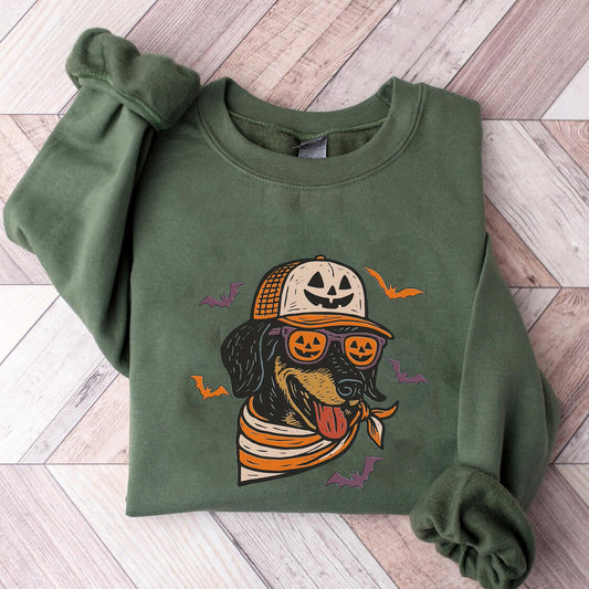 Dachshund with Pumpkin Trucker Hat and Sunglasses Shirt