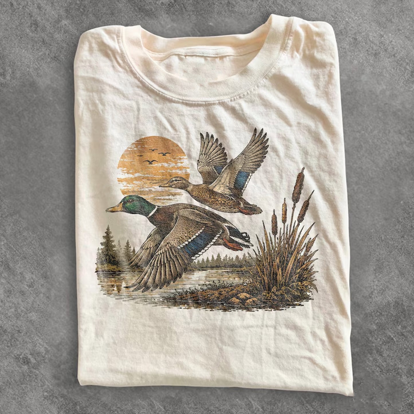 Retro Flying Mallard Duck Shirt, Classic Waterfowl Hunting Tee