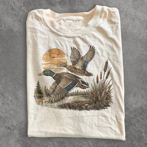 Retro Flying Mallard Duck Shirt, Classic Waterfowl Hunting Tee