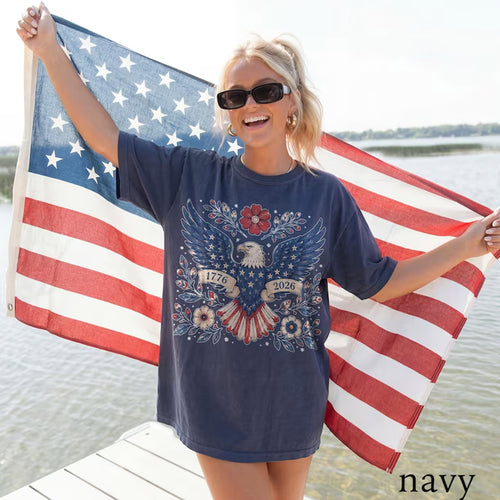 USA 250 Years Of Freedom Eagle Shirt, Patriotic Floral Eagle Graphic Tee