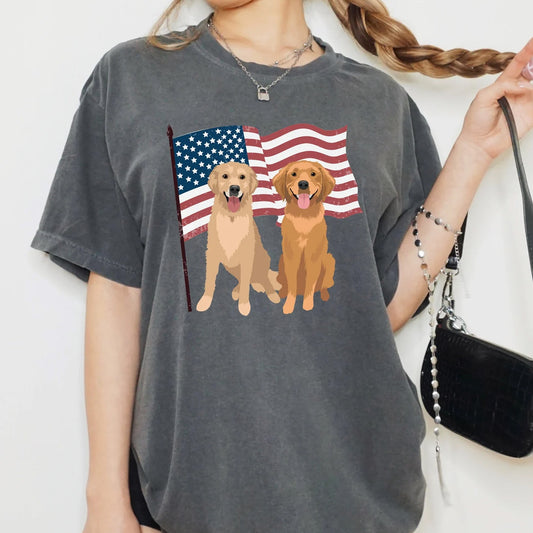 USA Flag Golden Retriever T-Shirt, Patriotic Golden Crewneck