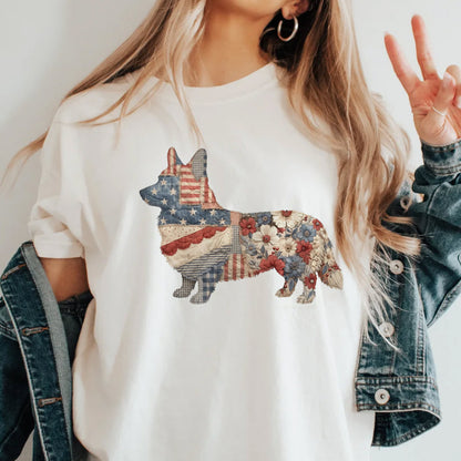 Patriotic Corgi Shirt, American Flag Dog Tee