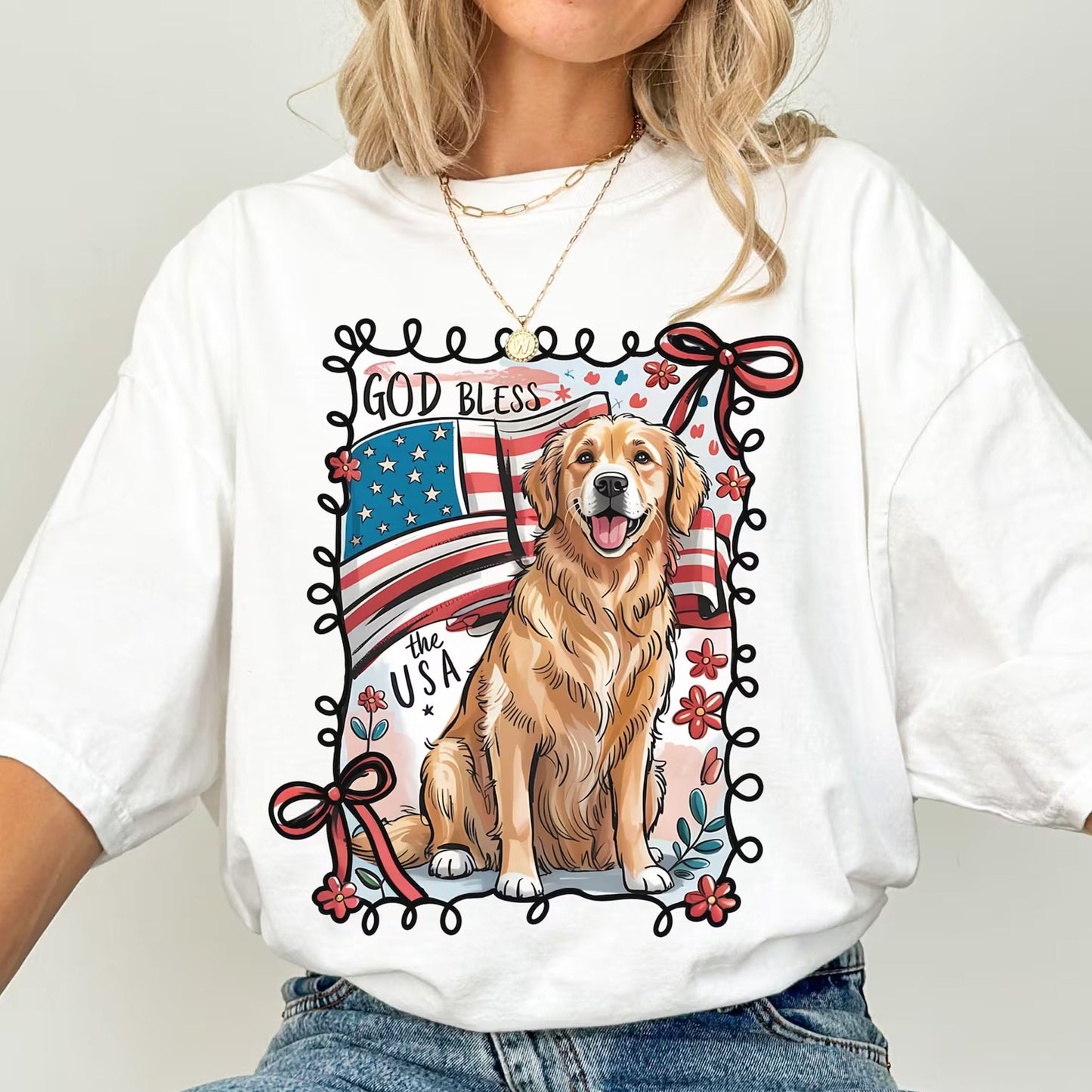Fourth of July Shirt Patriotic Puppy Shirt Golden Retriever Dog Shirt