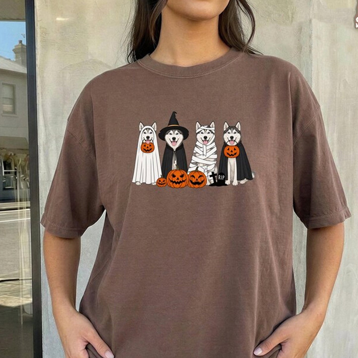 Halloween Husky Spooky Dog Shirt, Pumpkin Jack-O-Lantern