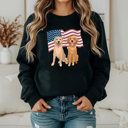 USA Flag Golden Retriever T-Shirt, Patriotic Golden Crewneck