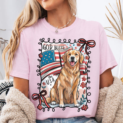 Fourth of July Shirt Patriotic Puppy Shirt Golden Retriever Dog Shirt