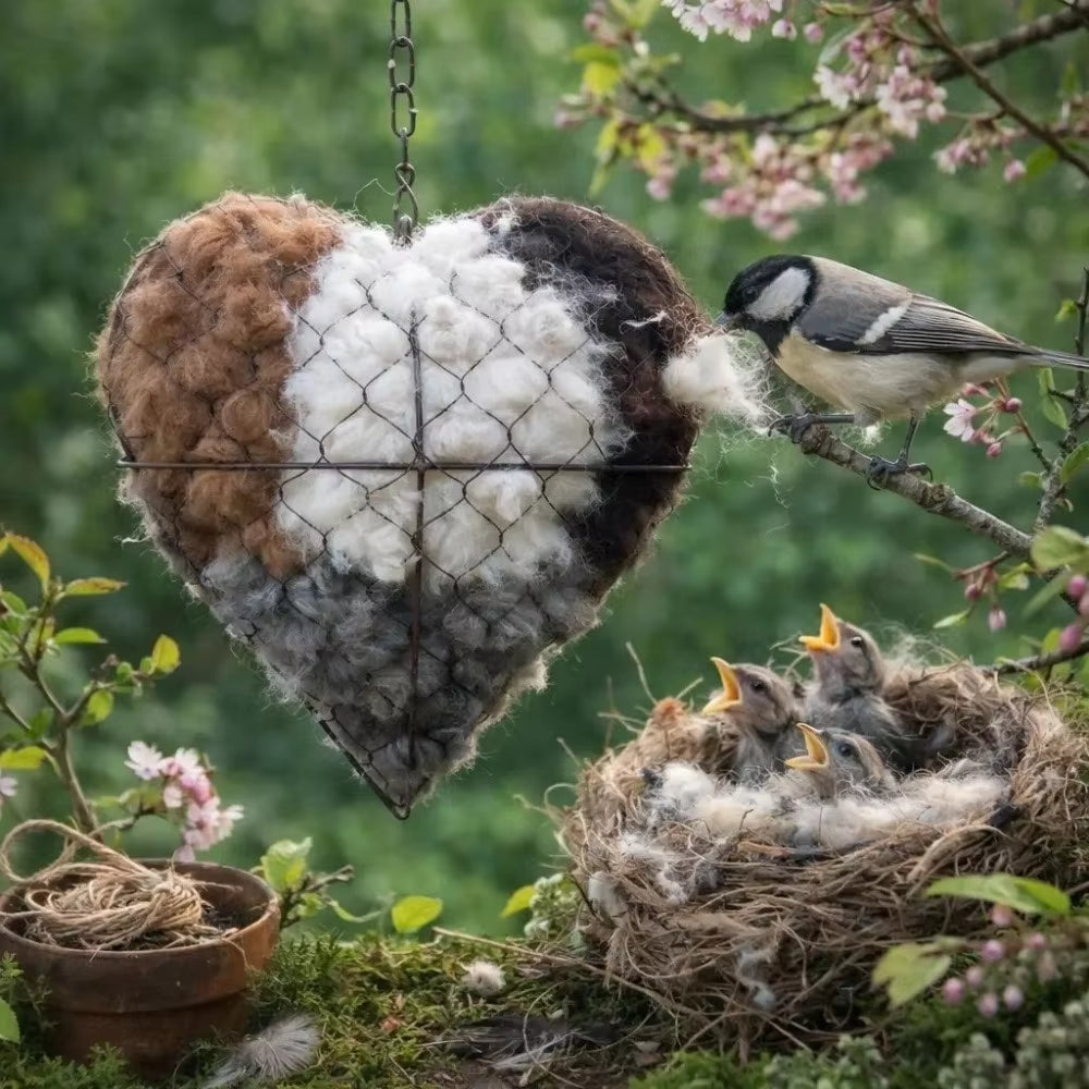 Manto™ Handmade Alpaca Fiber Bird Nesting Heart for Hummingbirds