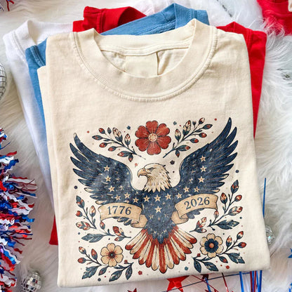 USA 250 Years Of Freedom Eagle Shirt, Patriotic Floral Eagle Graphic Tee
