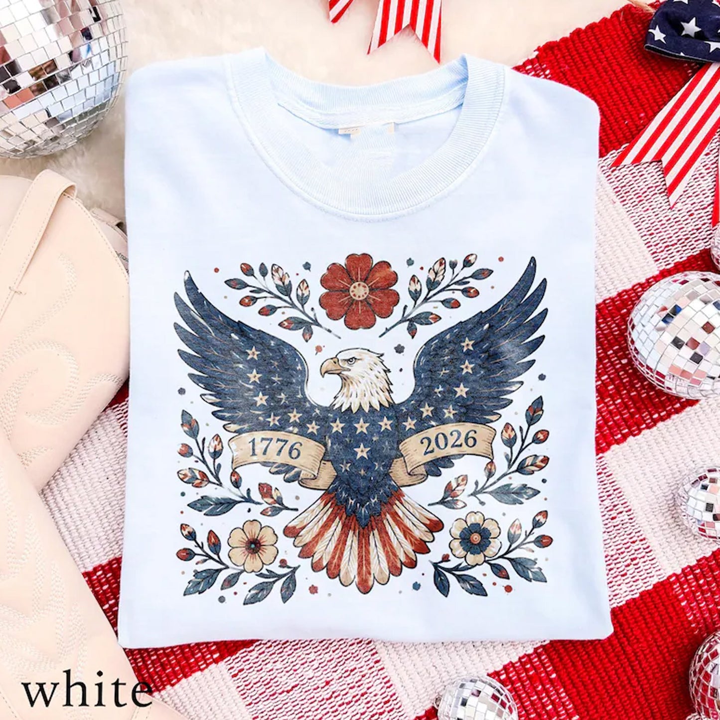 USA 250 Years Of Freedom Eagle Shirt, Patriotic Floral Eagle Graphic Tee