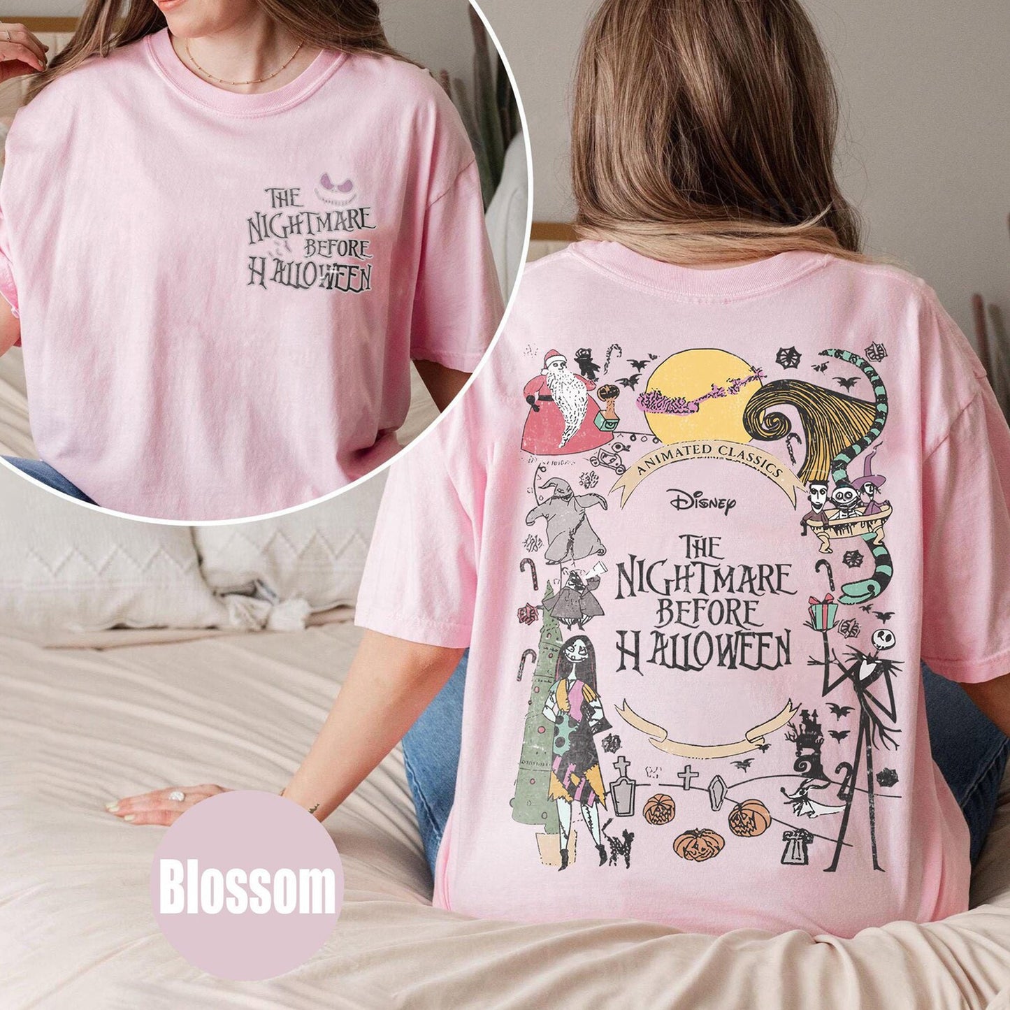 2 Sides Nightmare Before Halloween Comfort Tee, Jack Skellington Sally Shirt