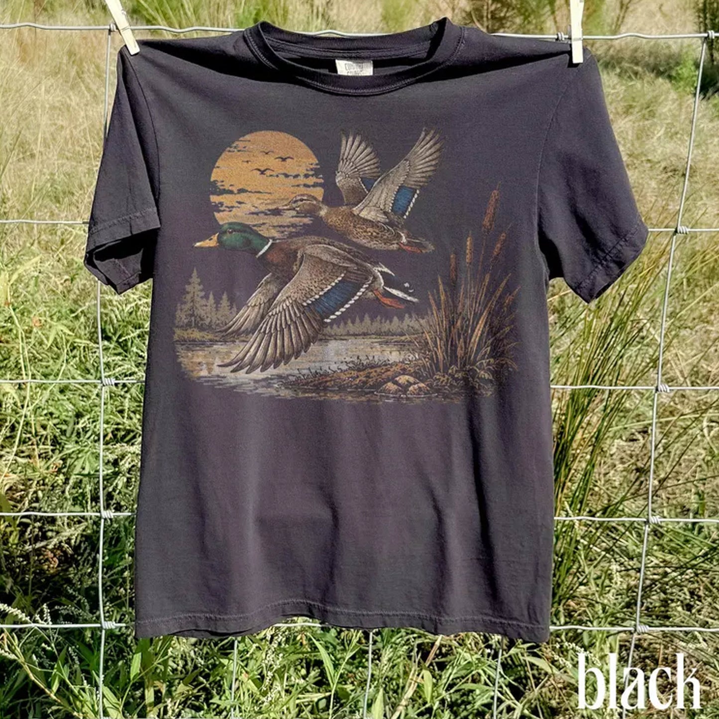 Retro Flying Mallard Duck Shirt, Classic Waterfowl Hunting Tee