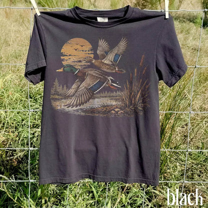 Retro Flying Mallard Duck Shirt, Classic Waterfowl Hunting Tee