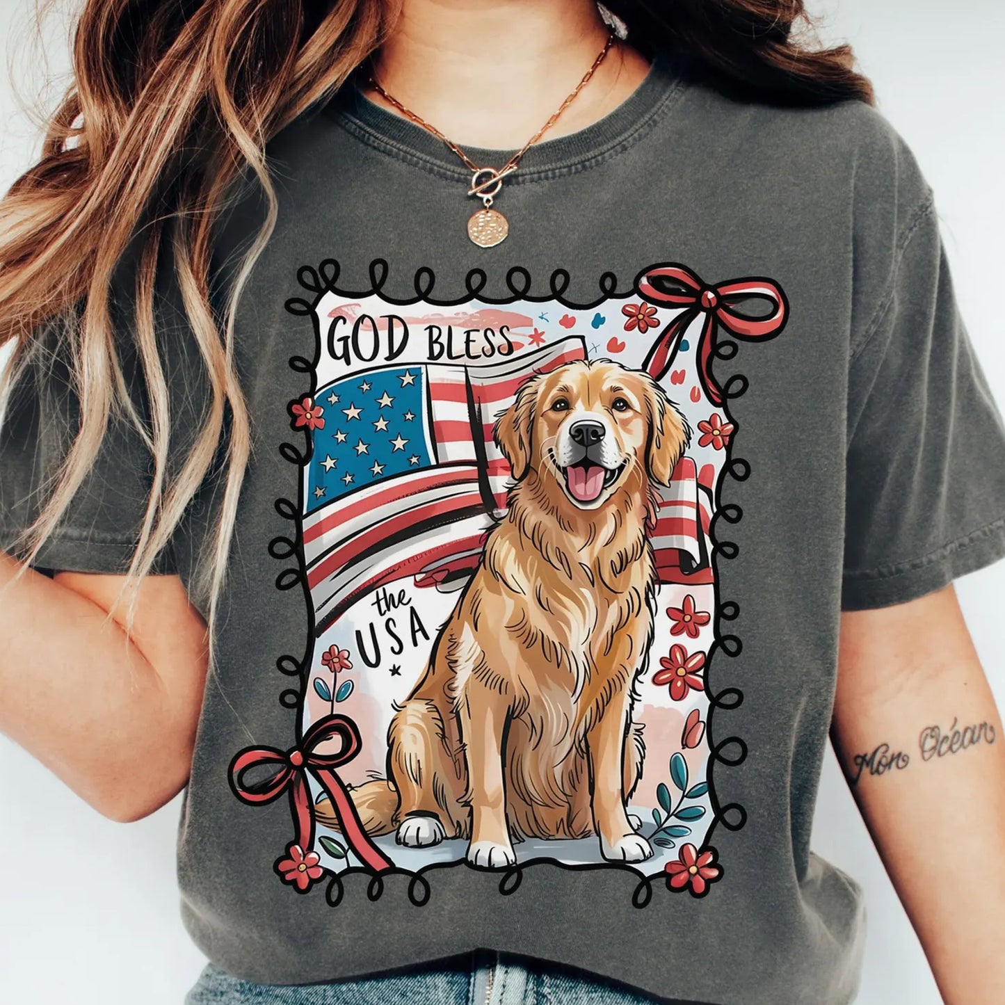 Fourth of July Shirt Patriotic Puppy Shirt Golden Retriever Dog Shirt