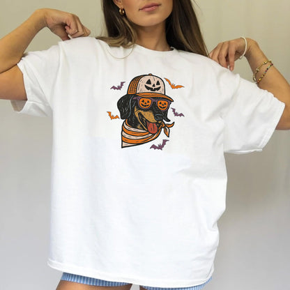Dachshund with Pumpkin Trucker Hat and Sunglasses Shirt