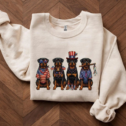 Patriotic Rottweiler Dogs T-Shirt, American Flag, Fourth of July