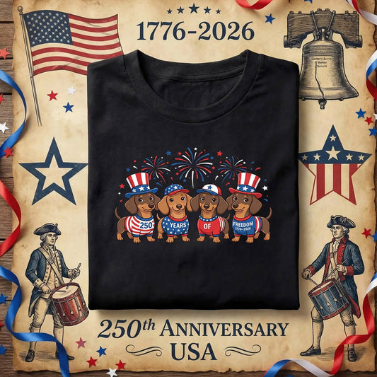 America 250 Dachshund Shirt, Patriotic Wiener Dog Fourth of July Tee