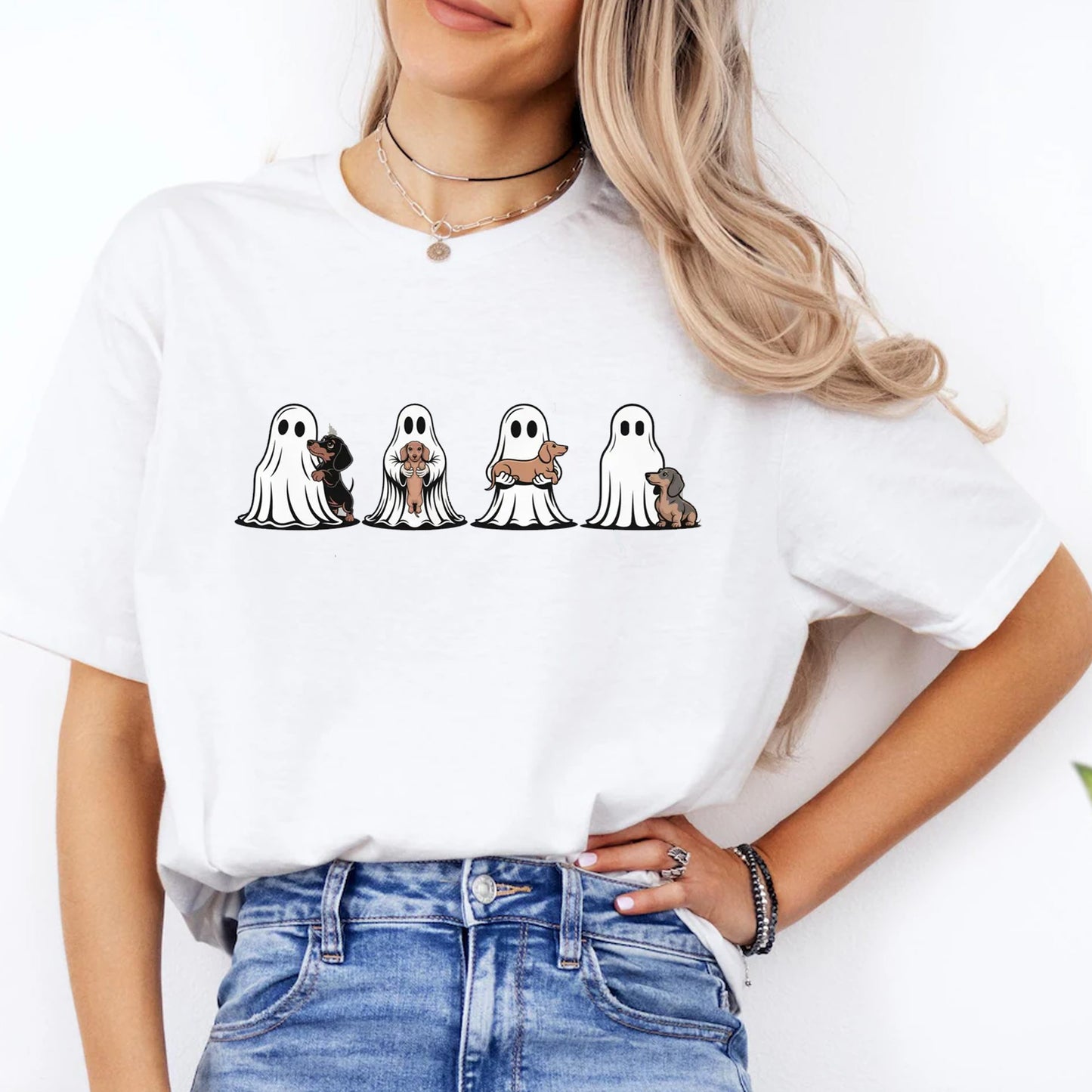 Spooky Ghost Dachshund Dog Gildan Shirt