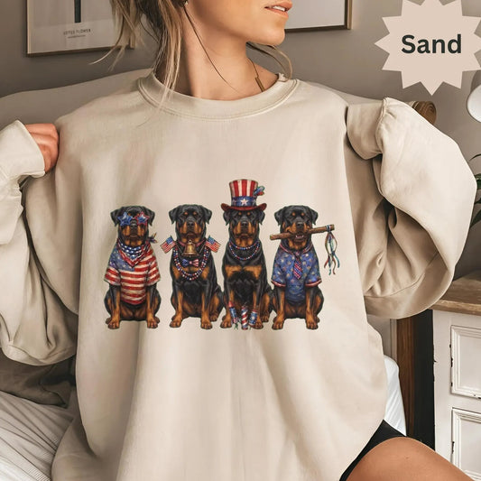 Patriotic Rottweiler Dogs T-Shirt, American Flag, Fourth of July