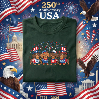 America 250 Dachshund Shirt, Patriotic Wiener Dog Fourth of July Tee