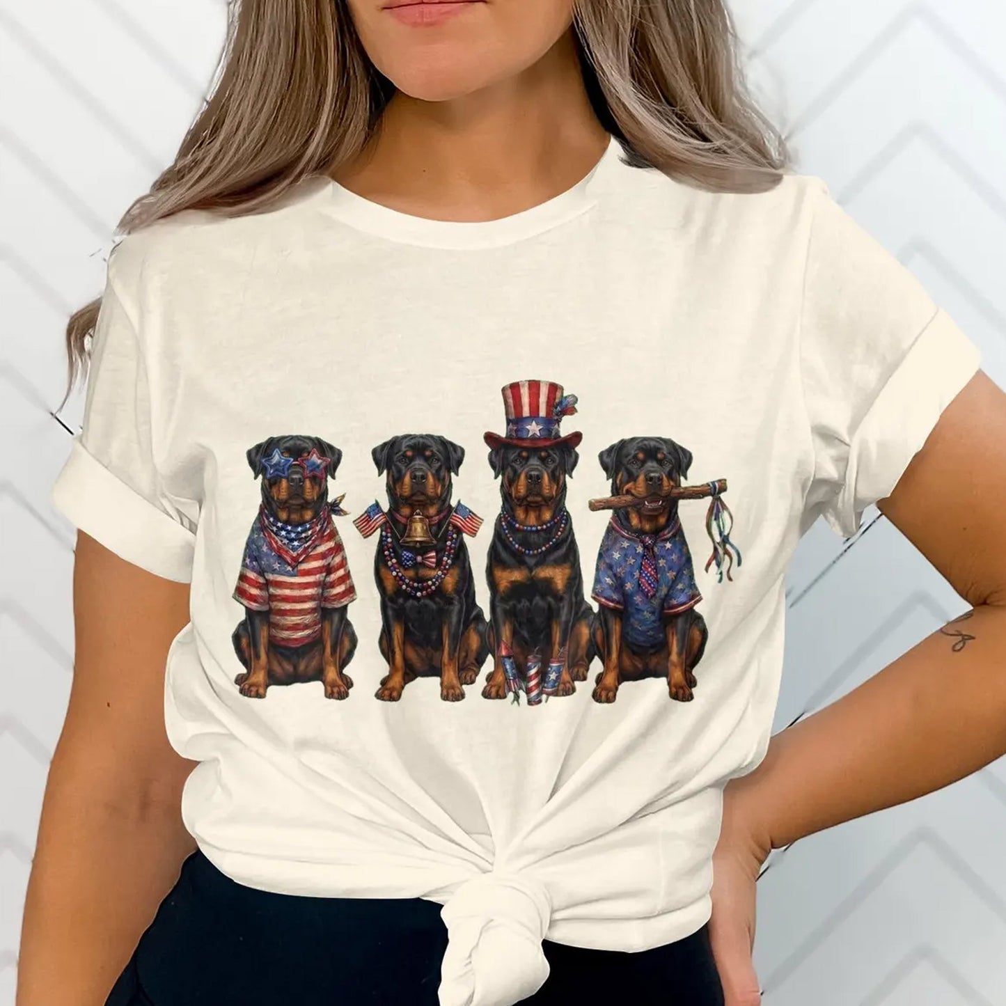 Patriotic Rottweiler Dogs T-Shirt, American Flag, Fourth of July