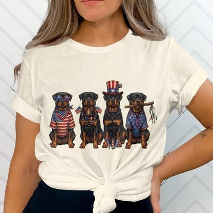 Patriotic Rottweiler Dogs T-Shirt, American Flag, Fourth of July
