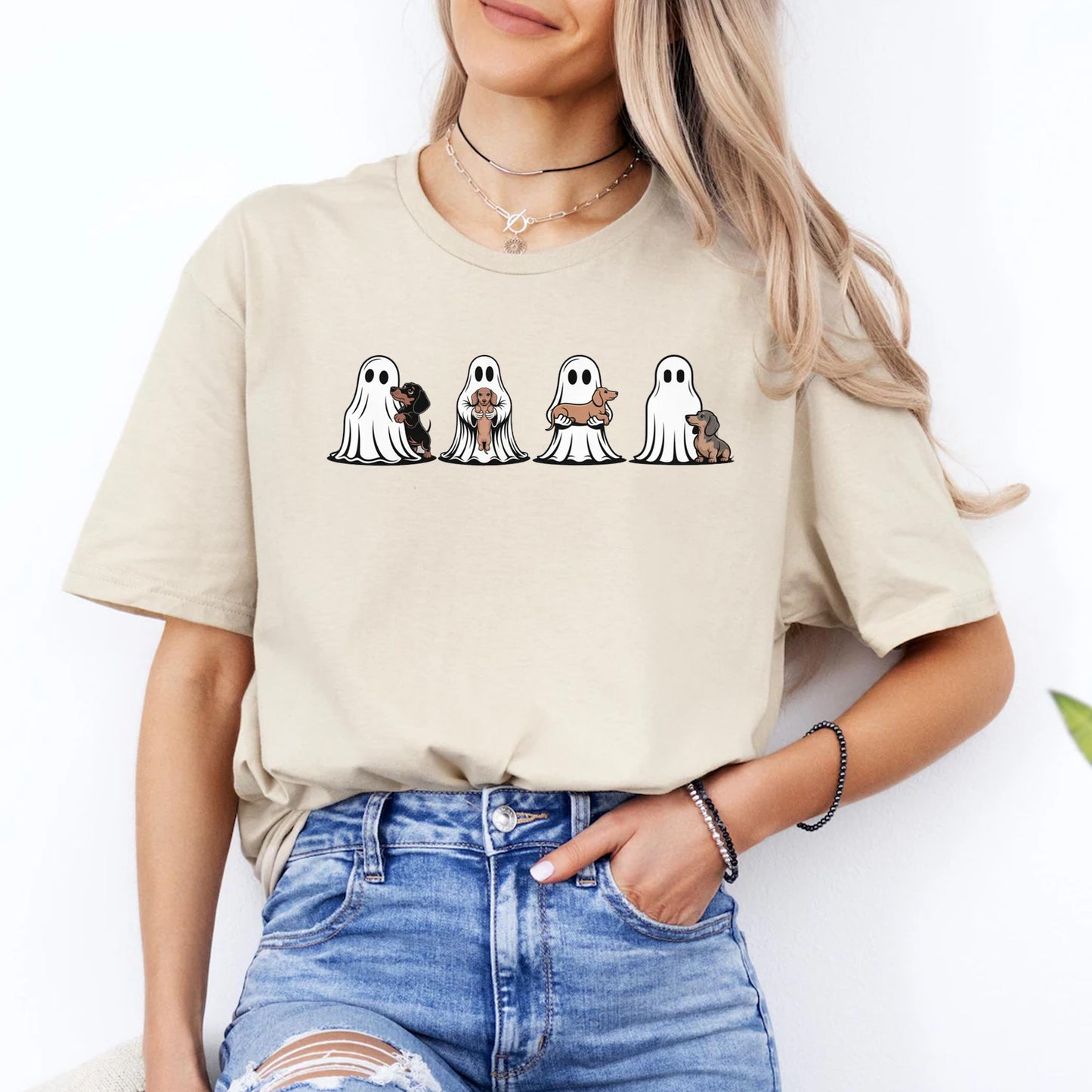 Spooky Ghost Dachshund Dog Gildan Shirt