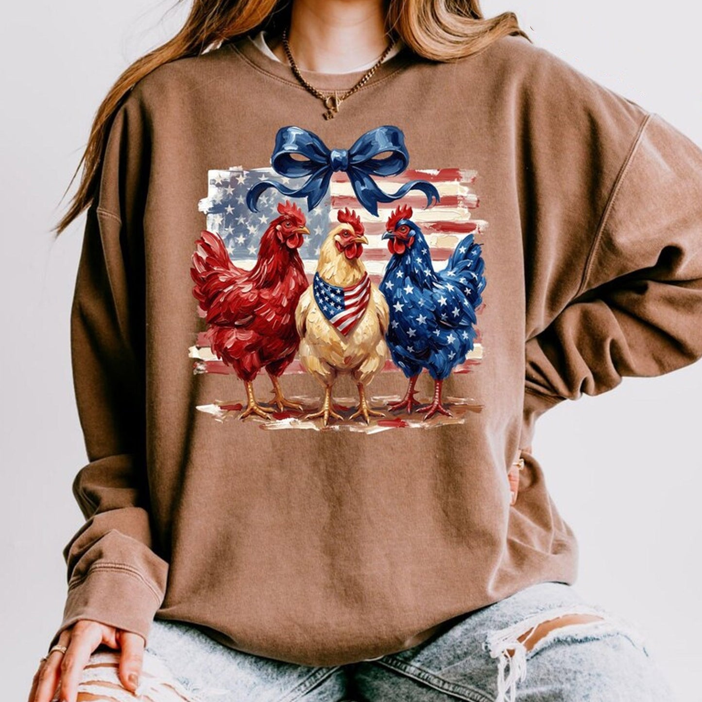Patriotic Chicken Shirt Americana Farm Tee Fourth of July Shirt USA Flag Rooster Tee