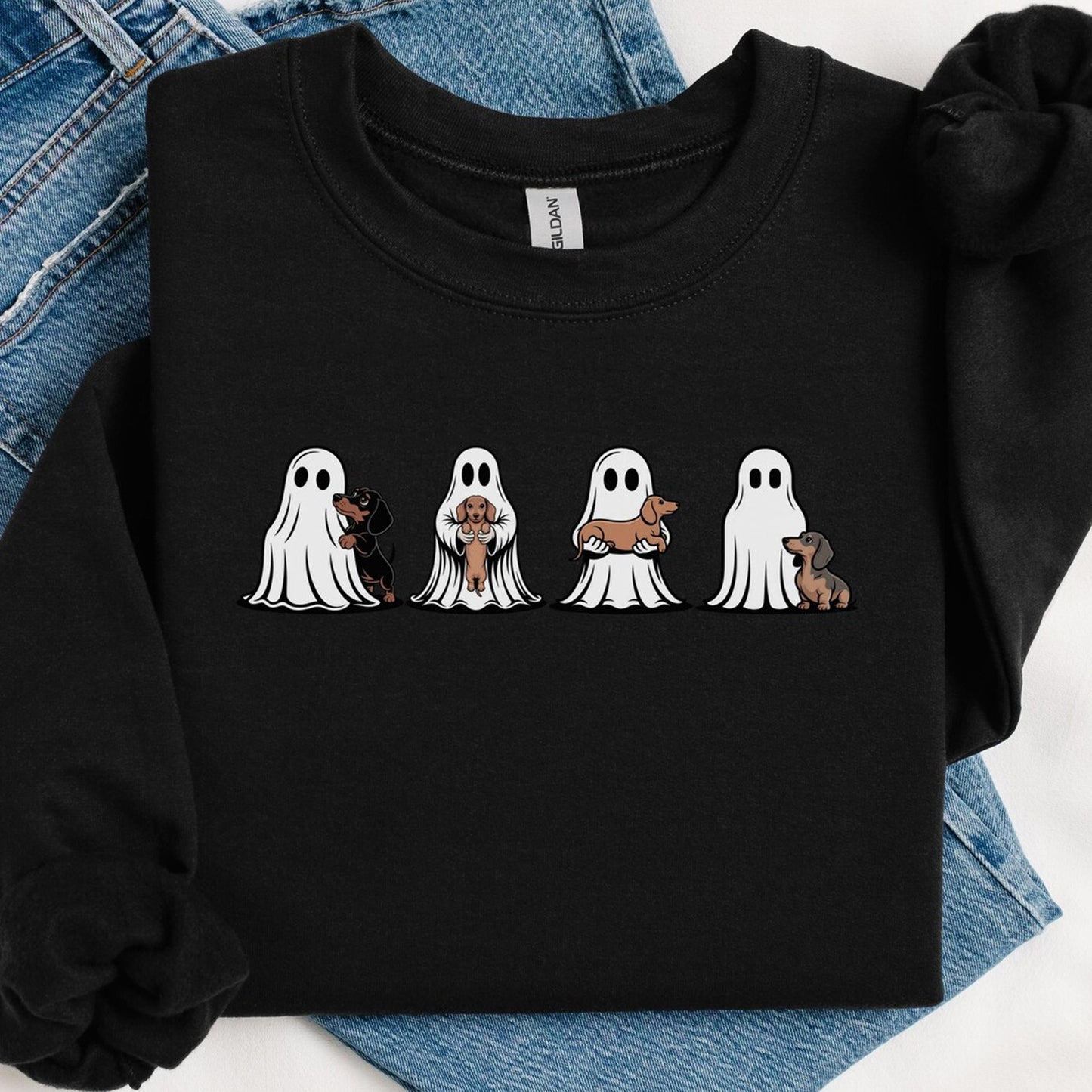 Spooky Ghost Dachshund Dog Gildan Shirt
