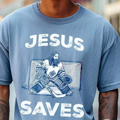 Jesus Saves Hockey Goalie T-Shirt: Funny Christian Humor Tee