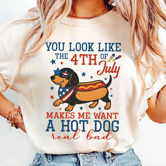 4th of July Hot Dog Shirt, Funny Wiener Dog Crewneck