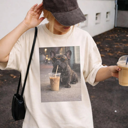 French Bulldog Shirt With Coffee, Vintage Frenchie Dog Tee