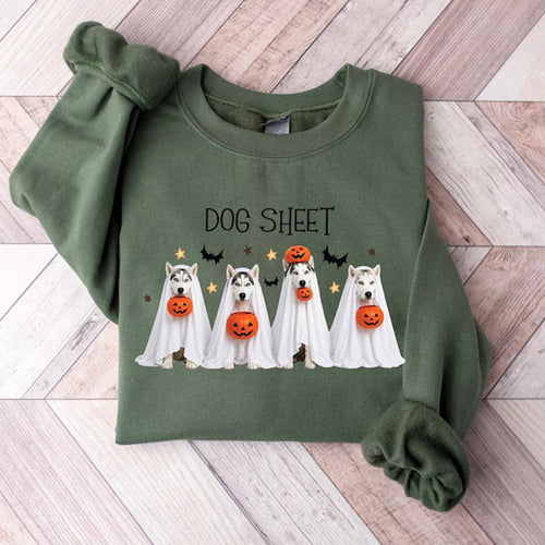 Husky Halloween Sweatshirt, Funny Siberian Husky Ghost Pumpkin T-shirt