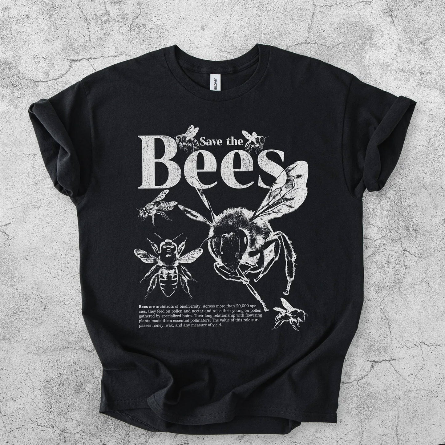 Save the Bees T-Shirt, Pollinator Insect Graphic, Botanical Apiary Tee