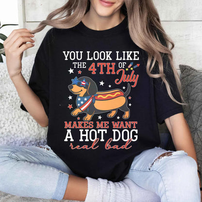 4th of July Hot Dog Shirt, Funny Wiener Dog Crewneck