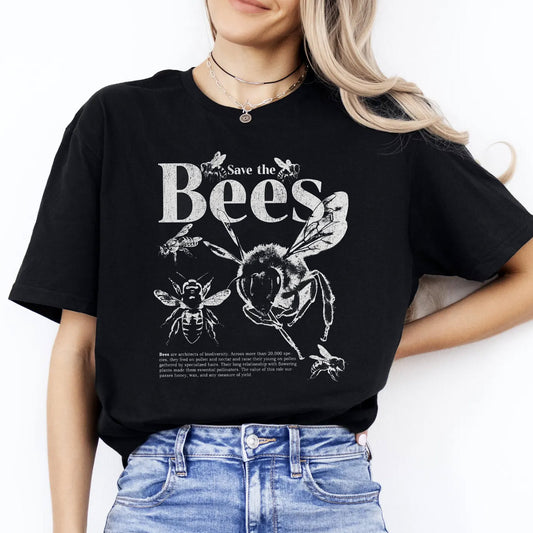 Save the Bees T-Shirt, Pollinator Insect Graphic, Botanical Apiary Tee