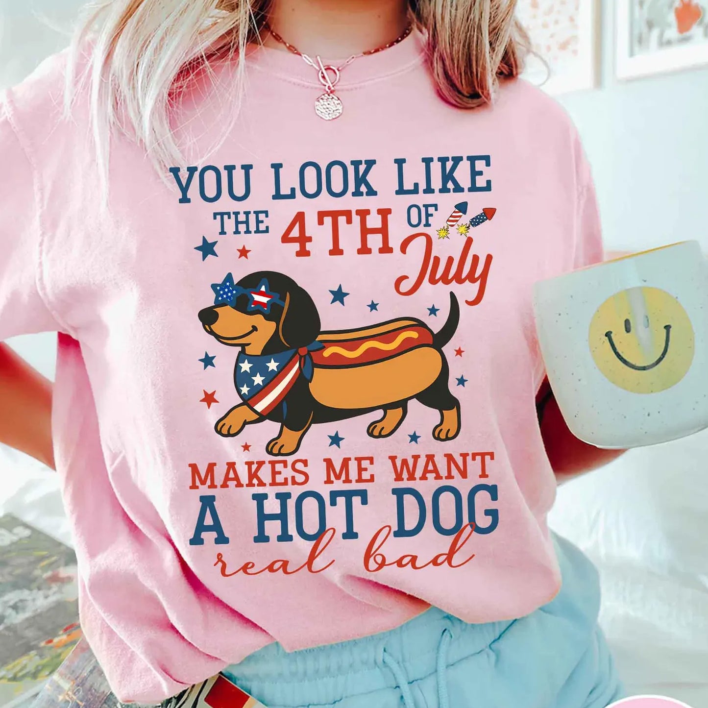 4th of July Hot Dog Shirt, Funny Wiener Dog Crewneck