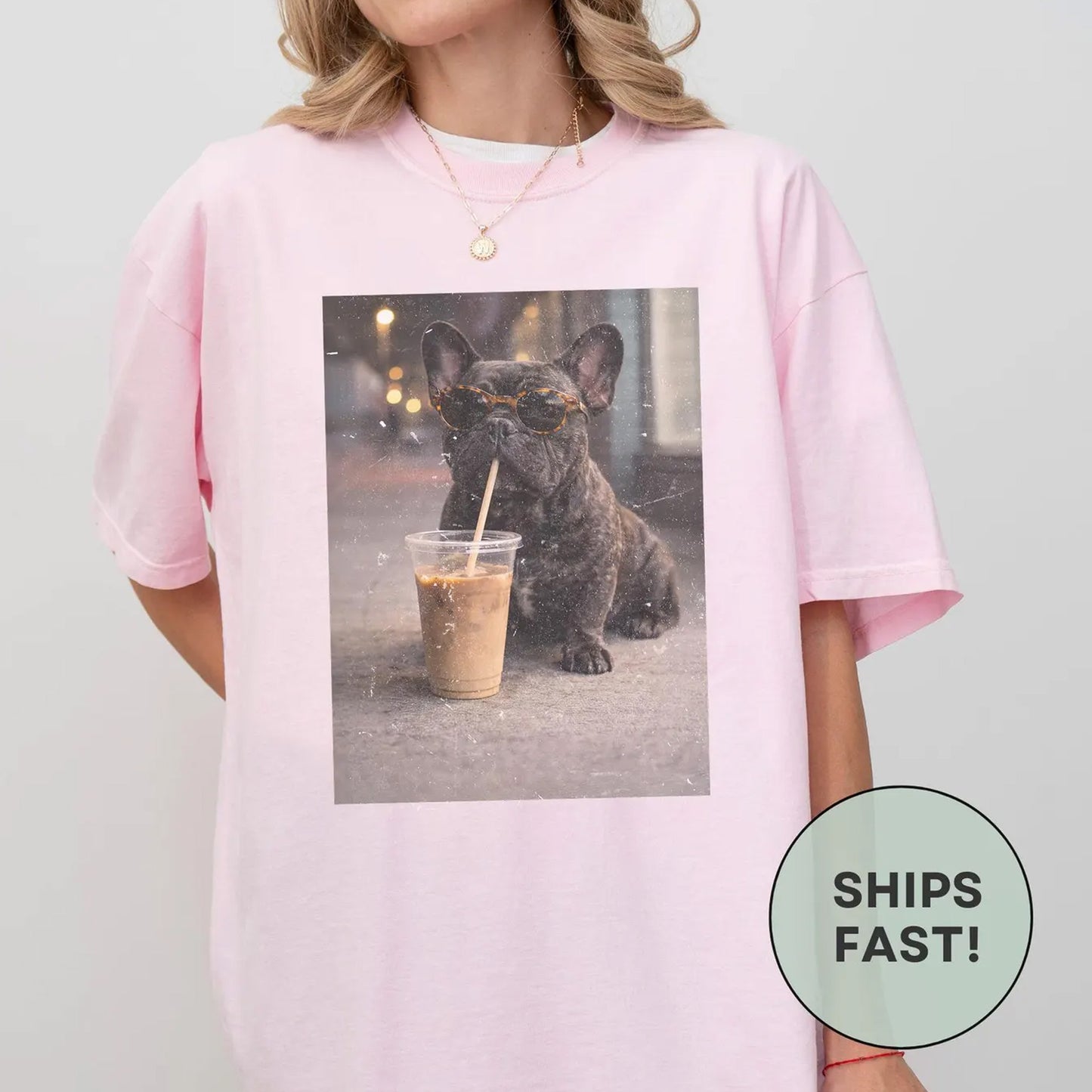 French Bulldog Shirt With Coffee, Vintage Frenchie Dog Tee