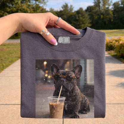 French Bulldog Shirt With Coffee, Vintage Frenchie Dog Tee