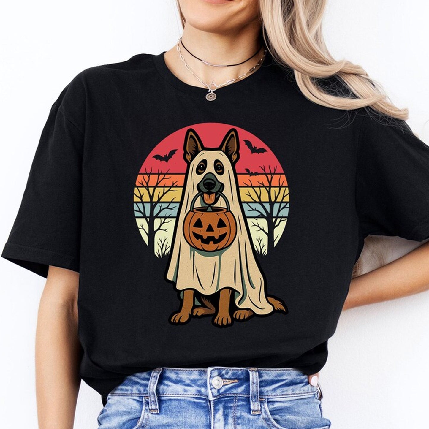 Ghost German Shepherd Halloween Shirt: Spooky Dog Costume