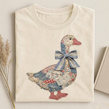 Faux Patchwork Grandmacore Goose Shirt,Easter Graphic Tee